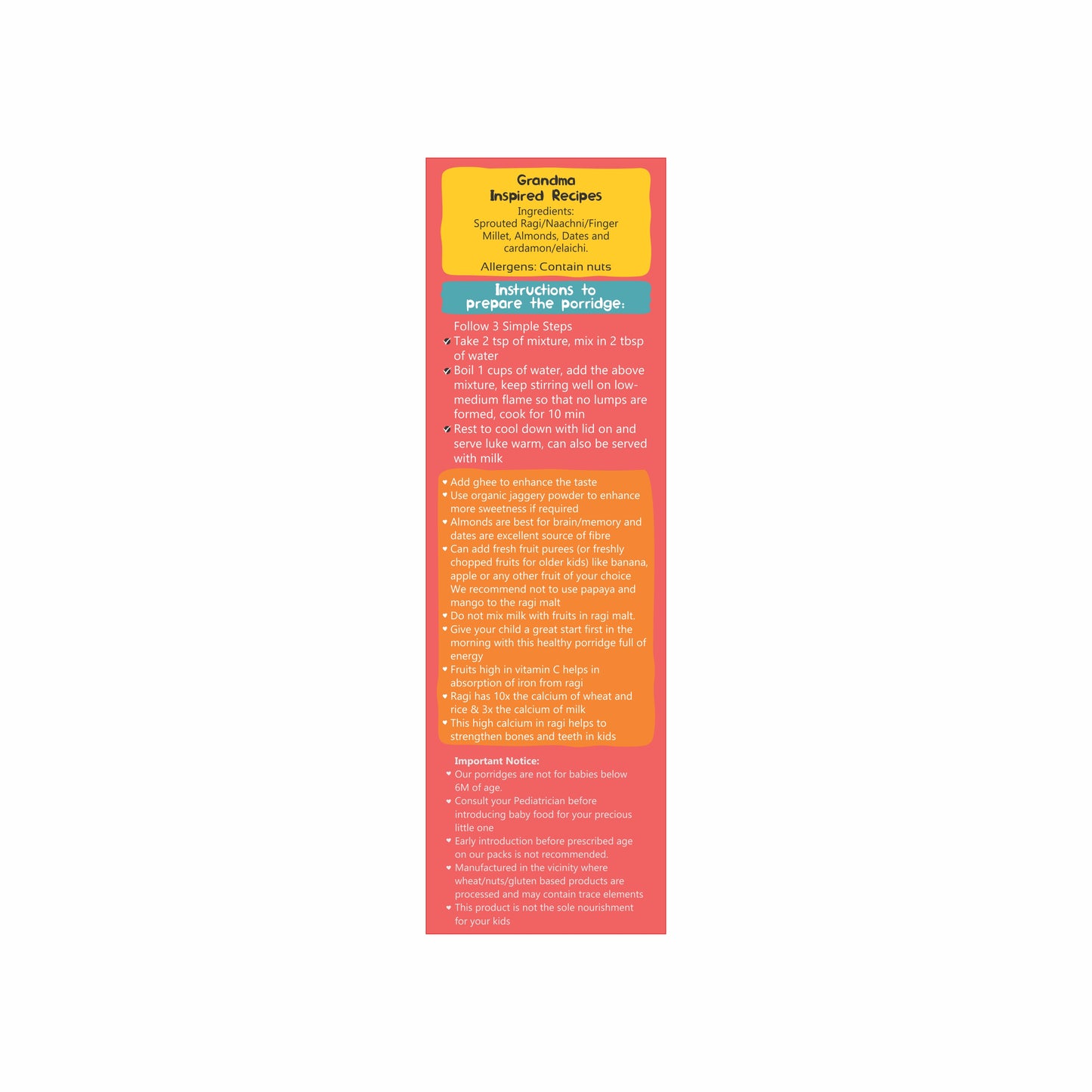 First Weaning - Kids Sprouted Ragi-7+ months -200gm package