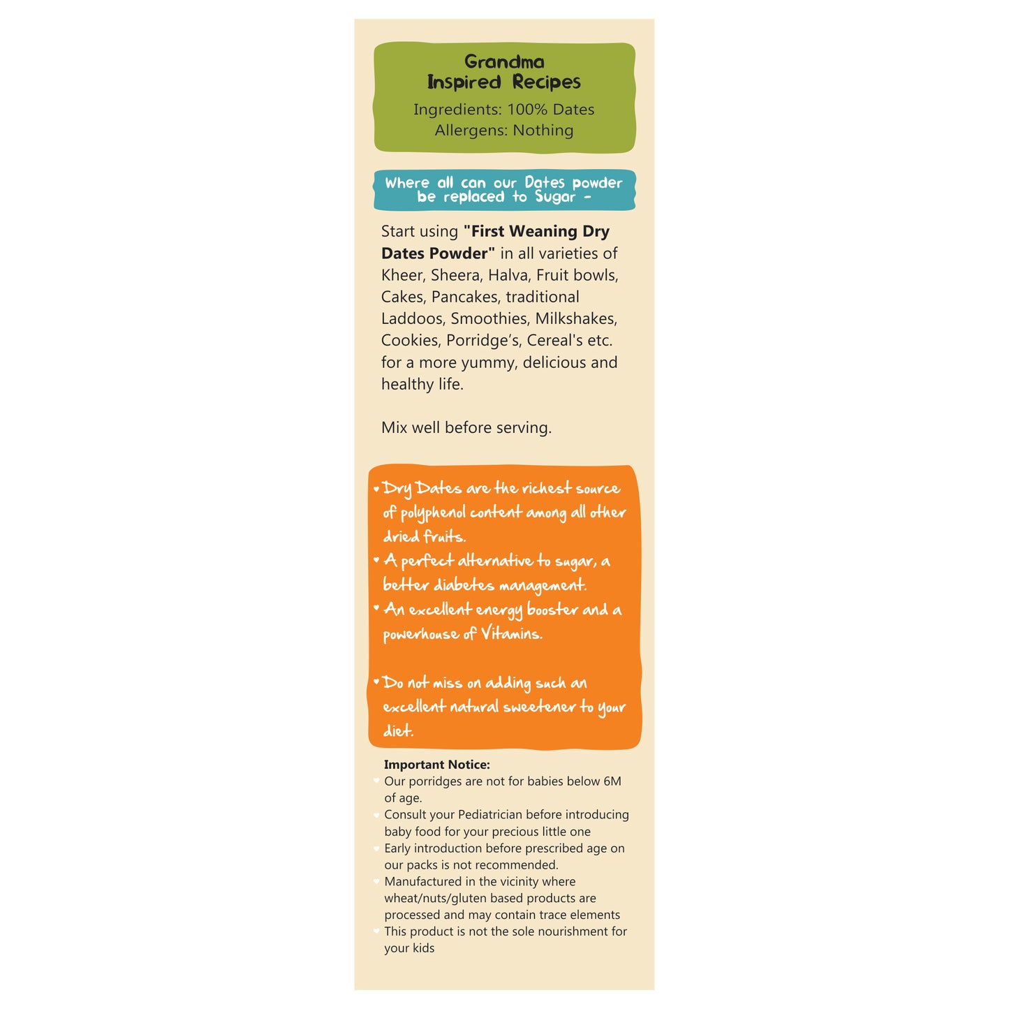 First weaning 100% Organic Natural Sweetener Date Powder - 300 g