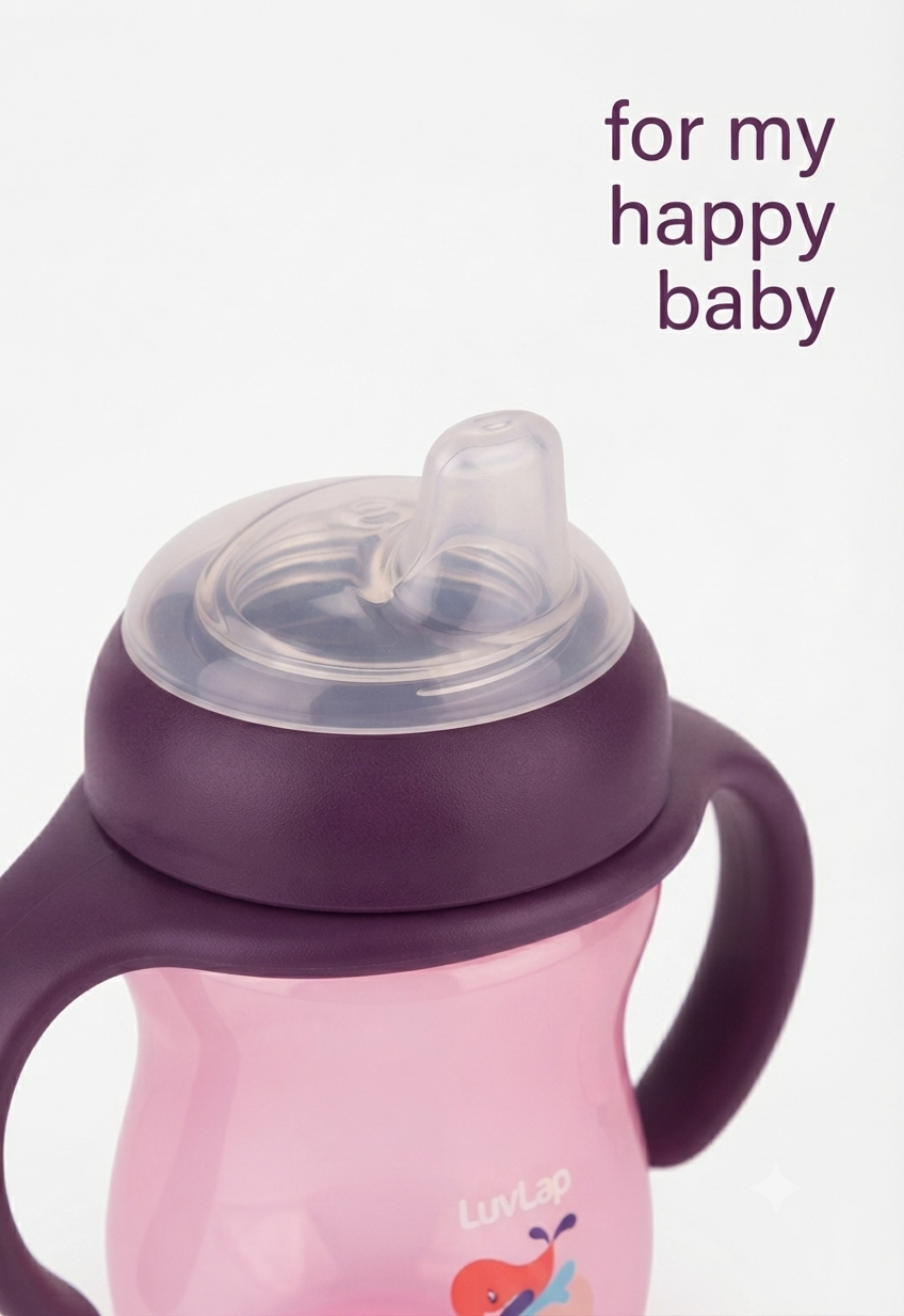 LuvLap Moby Little Spout Sipper, 240ml, Anti-Spill Sippy Cup with Soft Silicone Spout BPA Free, (Purple)