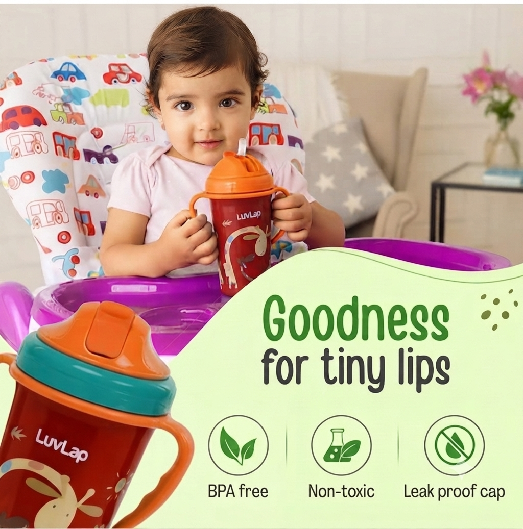 LuvLap Tiny Giffy Sippy Cup, Silicone Straw, BPA Free, 300 ml 18m+ (Purple)