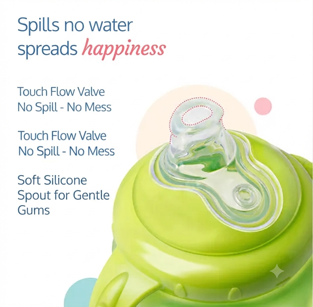 LuvLap Hippo Spout Sipper for Infant/Toddler, Anti-Spill Sippy Cup with soft Silicone Spout, BPA Free, Sipper with handles, 6m+ (Green)