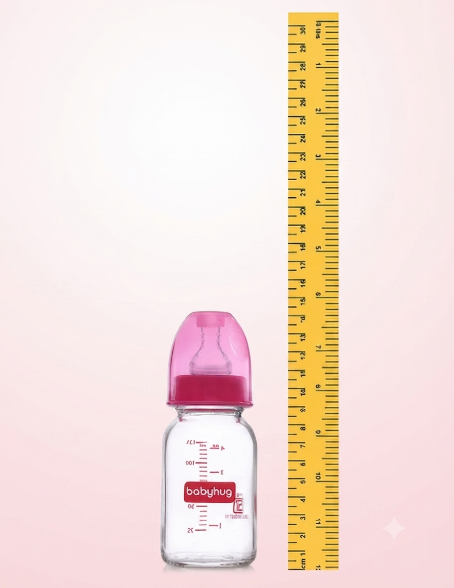Babyhug BPA-Free Natural Glass Baby Bottle 125 ml, Pink | Anti-Colic Silicone Nipple| Leak-Resistant | Durable | Travel friendly