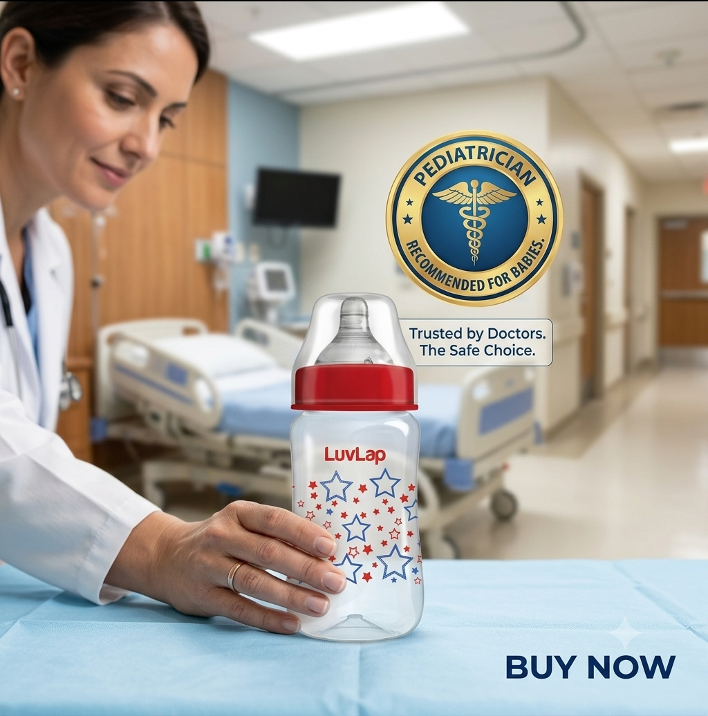 LuvLap Luvlap Anti-Colic Wide Neck Natura Flo Baby Feeding Bottle,New Born / Infants / Toddler upto 3 years, Stars, BPA Free, Red