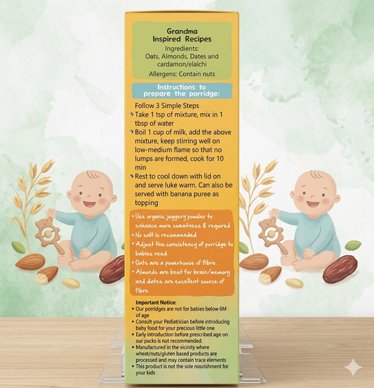 First WeaningMultigrain Milk & Fruits Oats Cereal | With Iron, Protein, Calcium | 19 Nutrients | 300g, Bag-in-box