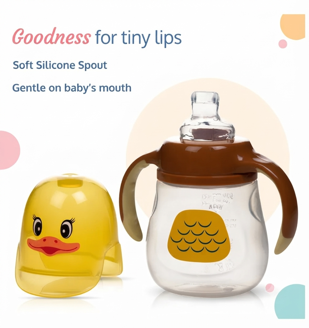 LuvLap Luvlap Naughty Duck Sipper, Soft Silicone Spout, Anti-Spill, Colour, 210 ml, 6M+ - Yellow