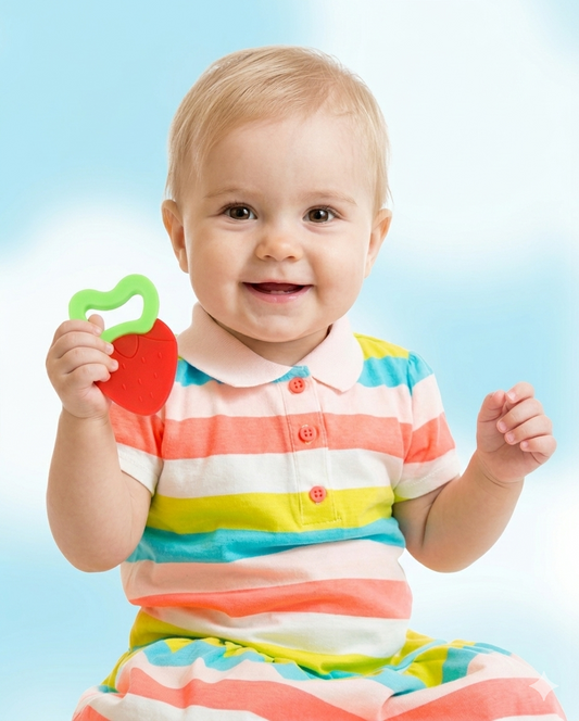 Babyhug Strawberry Fruit Shape Water Filled Teether - Red & Green| BPA Free Teething Toy| Soothing Gums| 100% Food Grade | Easy to Clean| Easy to Grasp