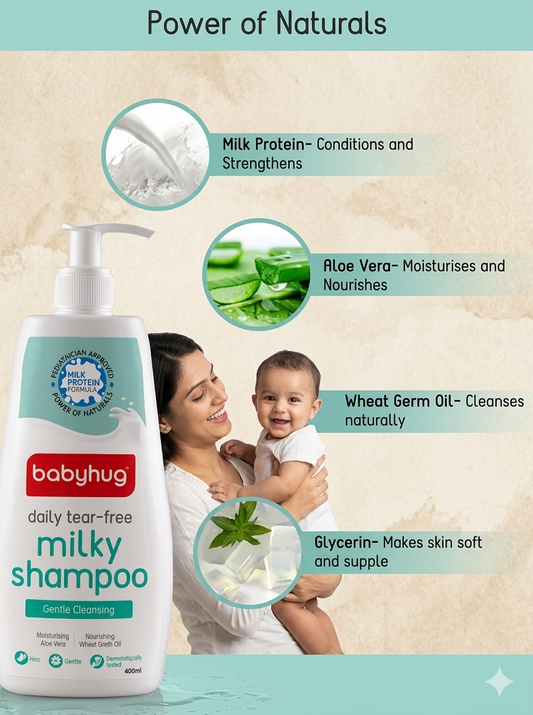 Babyhug Milk Protein Formula Daily Tear Free Milky Shampoo Ideal For Newborn Baby'S Delicate Scalp - 400 ml