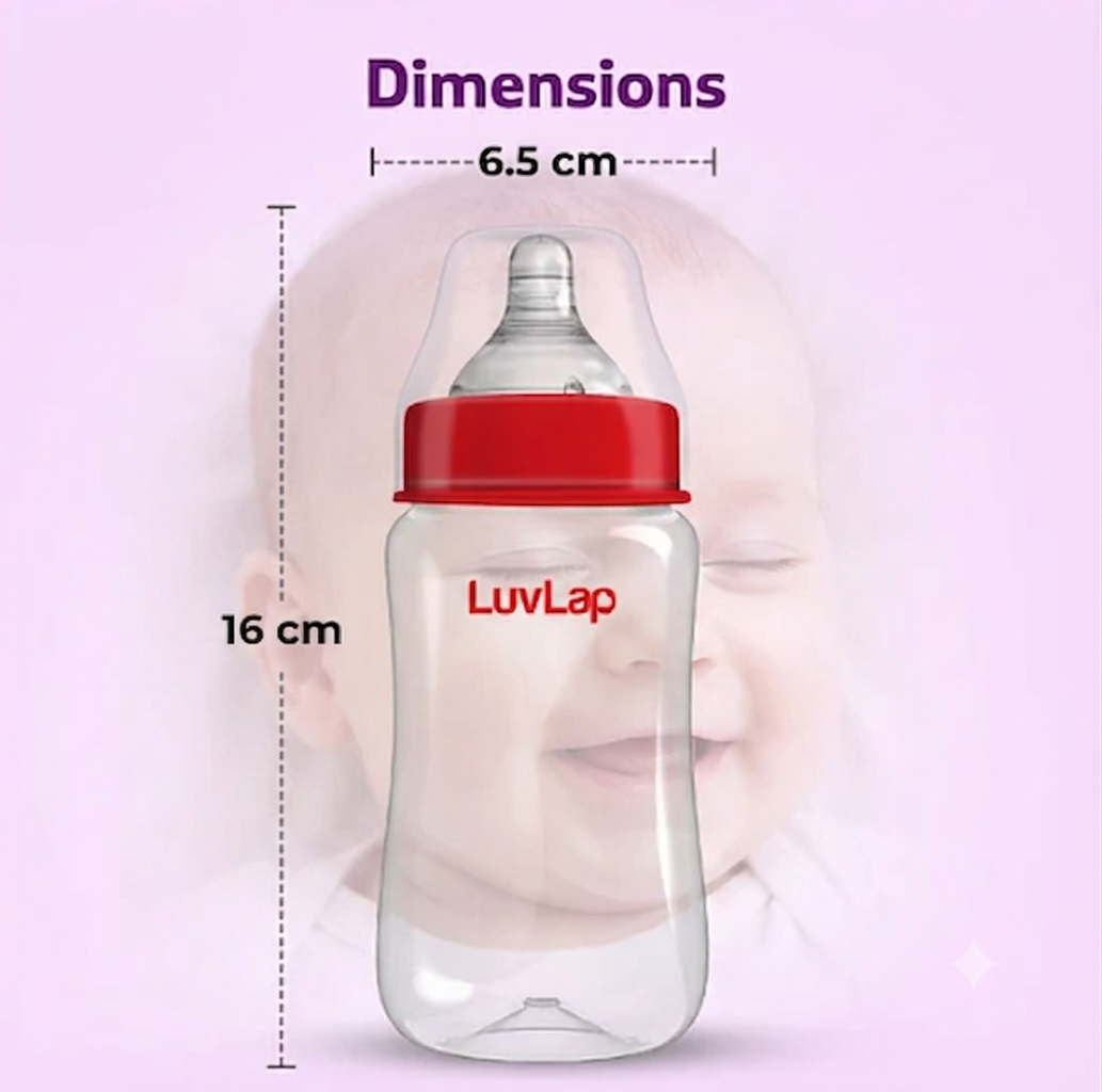 LuvLap Anti-Colic Wide Neck Natura Flo Baby Feeding Bottle New Born/Infants/Toddler BPA Free, Red