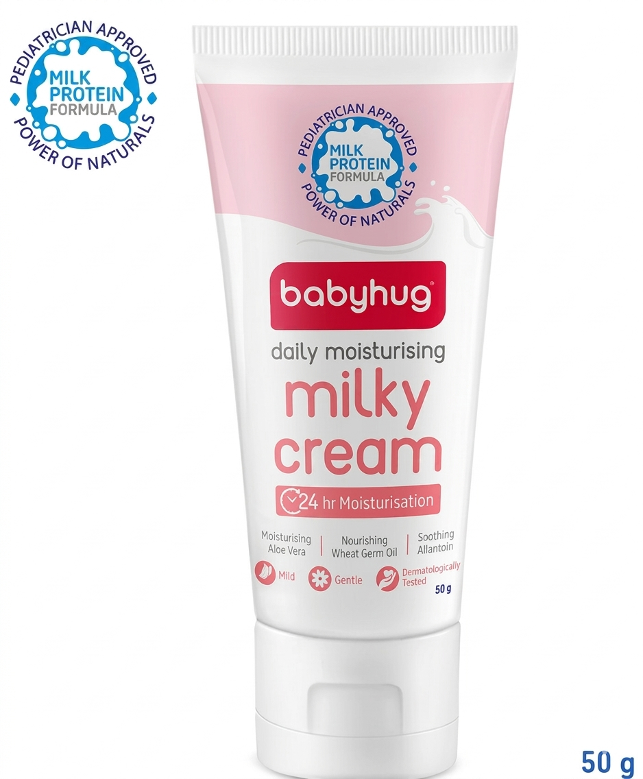 Babyhug Milk Protein Formula Daily Full Body and Face Moisturizing Milky Cream Ideal for Newborn Baby'S Delicate Skin - 50 g