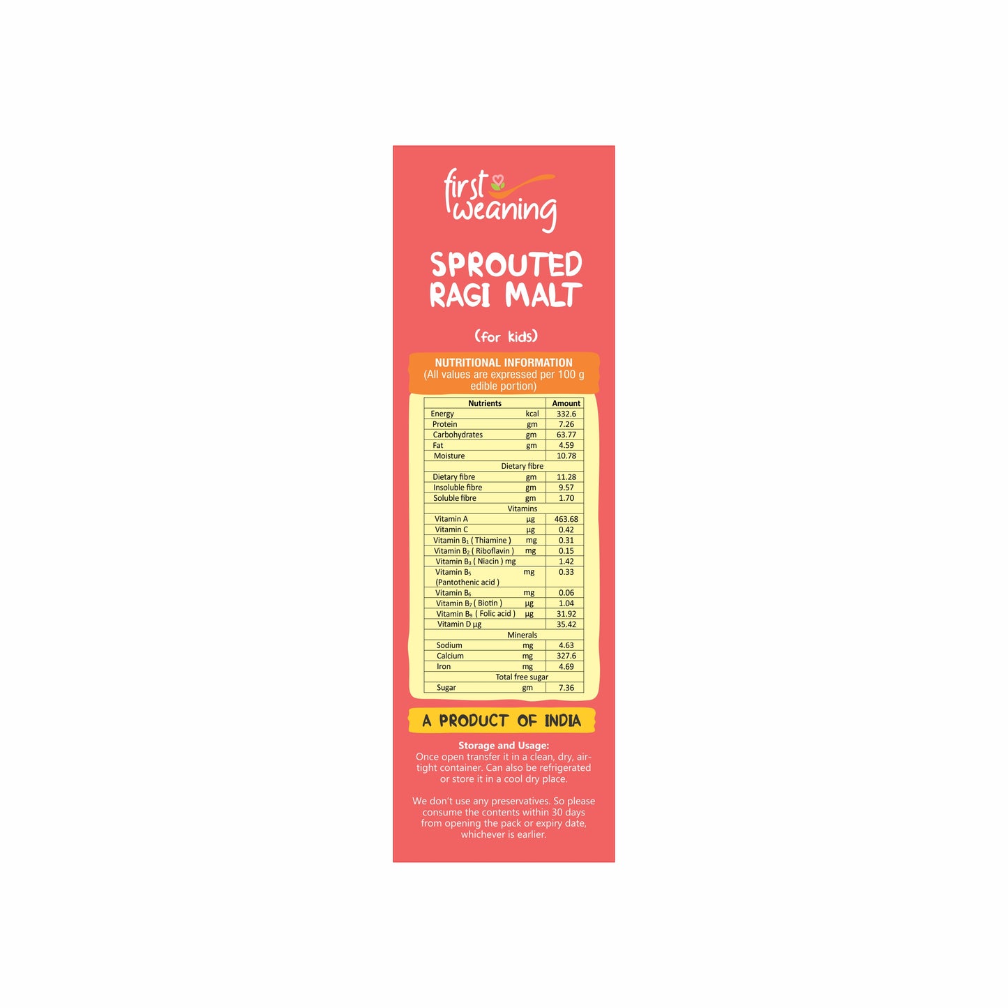 First Weaning - Kids Sprouted Ragi-7+ months -200gm package