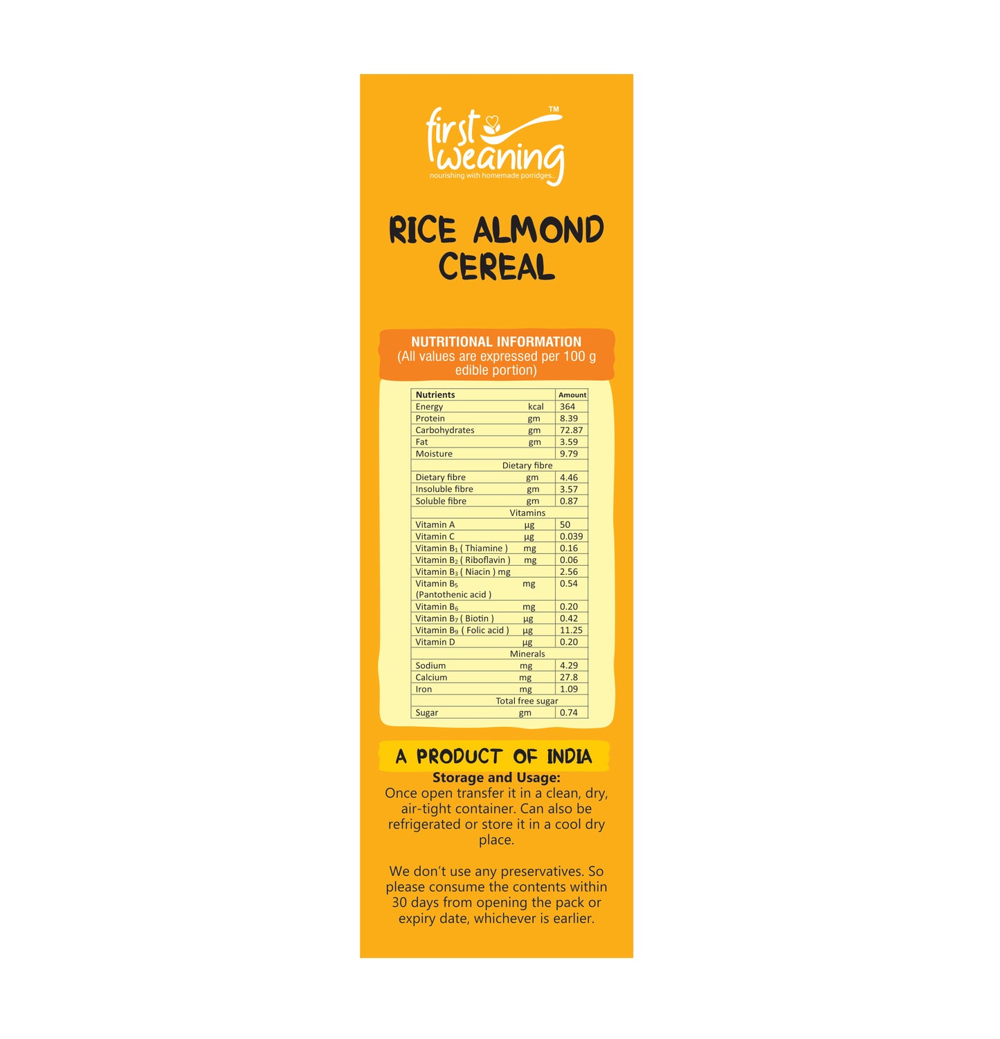 First Weaning Almond Rice Cereal- 6+ months Onwards
