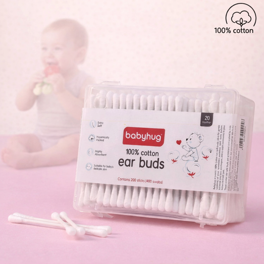 Babyhug 100% Pure Cotton Buds with Eco-Friendly Paper Sticks 200 Pieces | Soft | Safe | Gentle for Babies