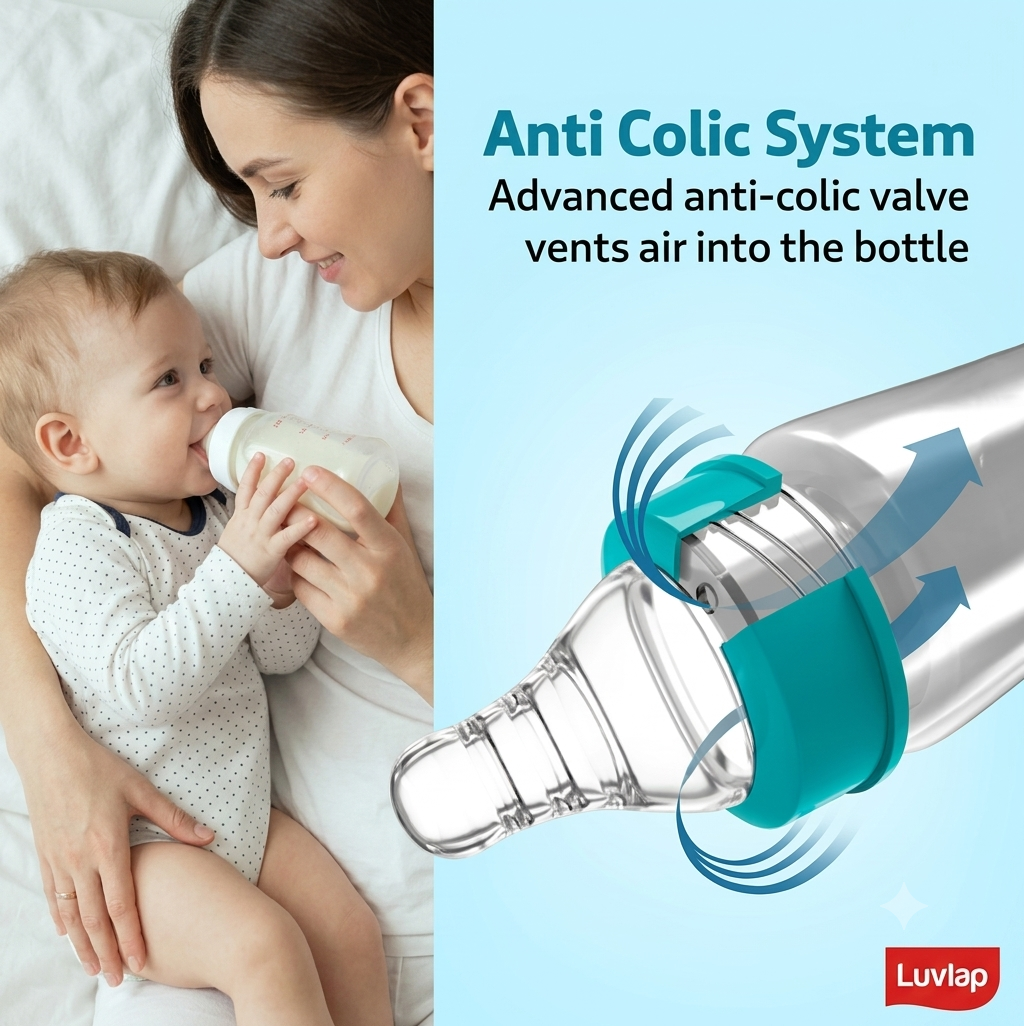 LuvLap Anti-Colic Slim/Regular Neck Slim Neck Folwer Feeding Bottle,Plain, with anti Colic Nipple, New Born / Infants / Toddler upto 3 years, BPA