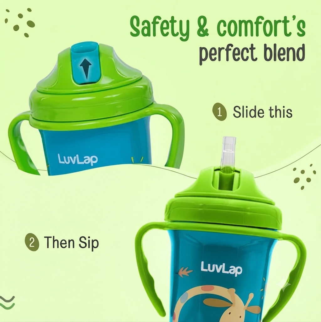 LuvLap Tiny Giffy Sippy Cup, Silicone Straw, BPA Free, 300 ml 18m+ (Green)