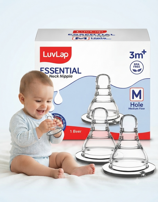 LuvLap Anti-Colic Essential Teat/Nipple for Slim Neck Bottle, 2pcs, Medium Flow, 3m+