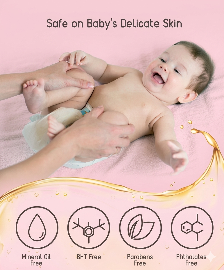 Babyhug Pro Sensitive Peach Massage Oil with Coconut - 200 ml | Deep Nourishment | Sensitive Skin | Paediatrician & Dermatologist Tested | Safe Hypoallergenic Formula|
