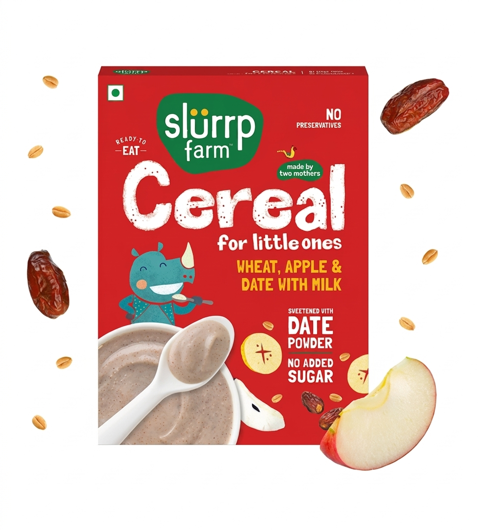 Slurrp Farm No Added Sugar Instant Cereal Wheat, Apple & Date with Milk | No Preservatives | Mildly Sweetened with Date Powder - 200 g