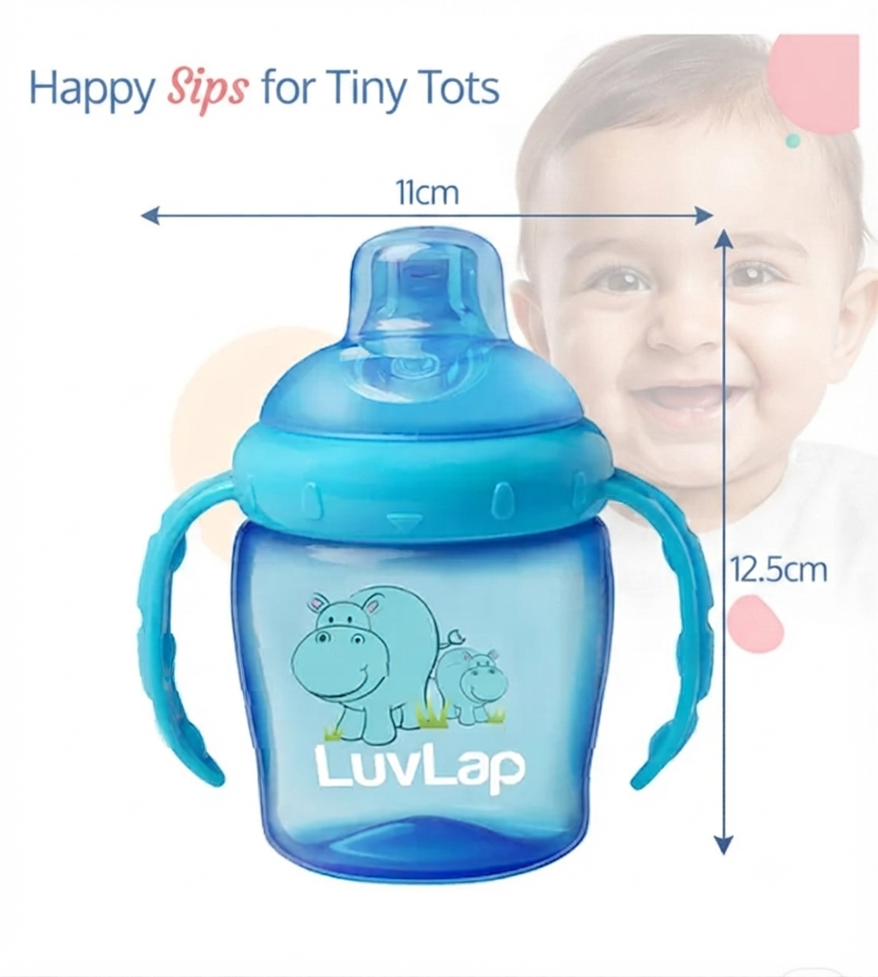 LuvLap Hippo Spout Sipper for Infant/Toddler, Anti-Spill Sippy Cup with Soft Silicone Spout BPA Free, 6m+ (Blue)