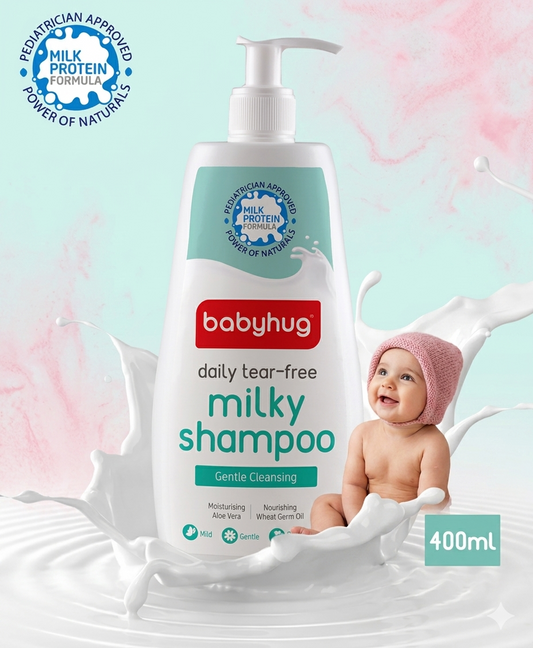 Babyhug Milk Protein Formula Daily Tear Free Milky Shampoo Ideal For Newborn Baby'S Delicate Scalp - 400 ml