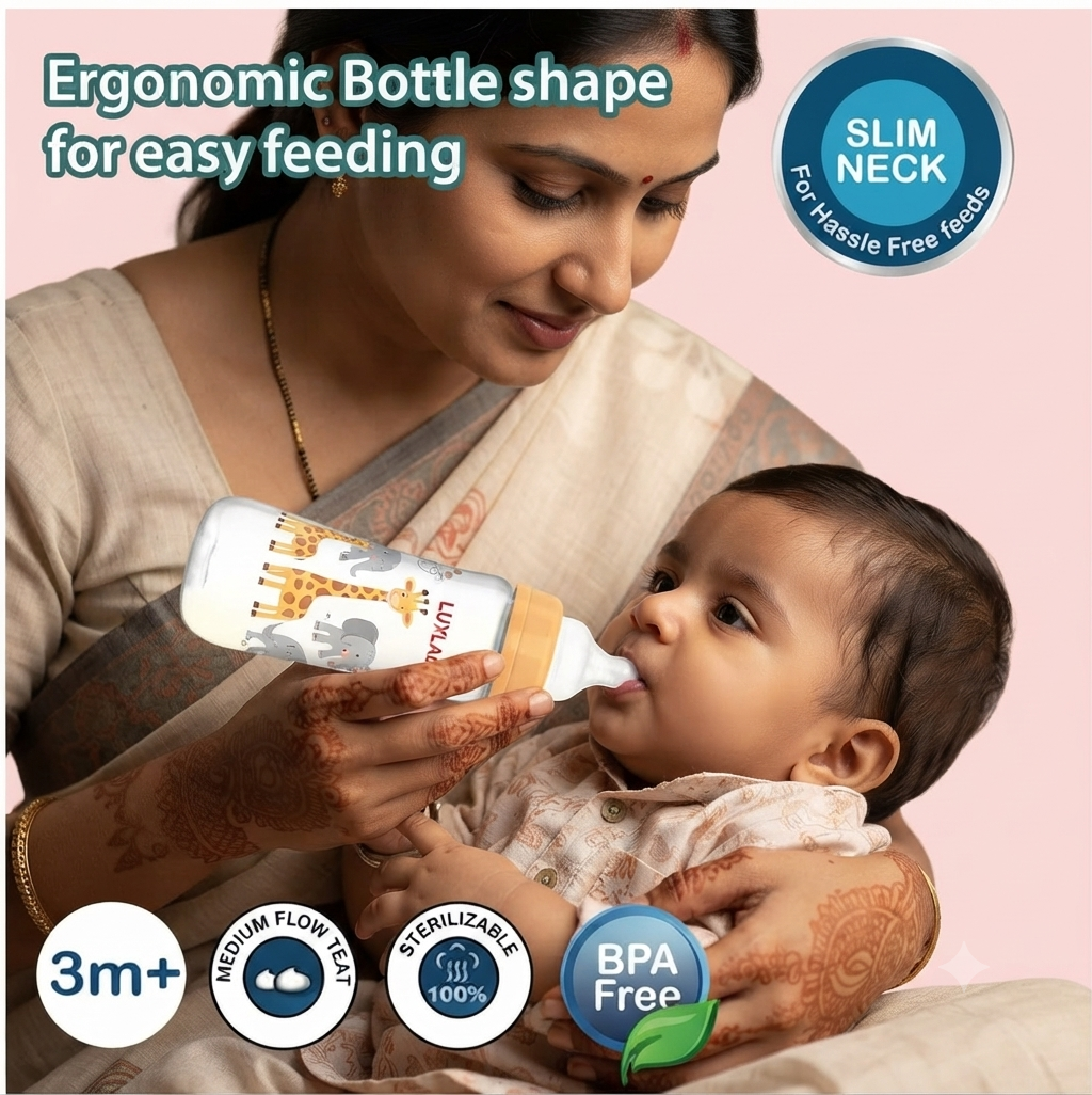 LuvLap Feeding Bottle with Silicone Nipple Blue Green Pack of 2 - 250 ml Each