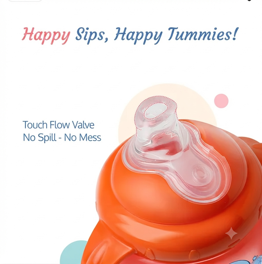 LuvLap Hippo Spout Sipper for Infant/Toddler, 225ml, Anti-Spill Sippy Cup with soft Silicone Spout, BPA Free, Sipper with handles, 6m+ (Orange)