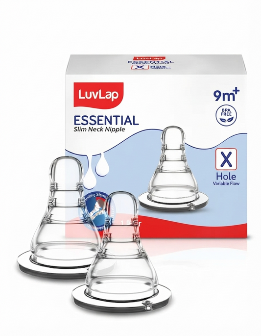 Luvlap Essential Teat/Nipple for Slim Neck Bottle, 2pcs, Variable Flow, 9m+,medium flow