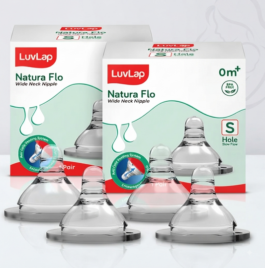 LuvLap Anti-Colic Natura Flo Teat for Wide Neck Bottle, 4pcs, Slow Flow, 0M+, BPA Free,