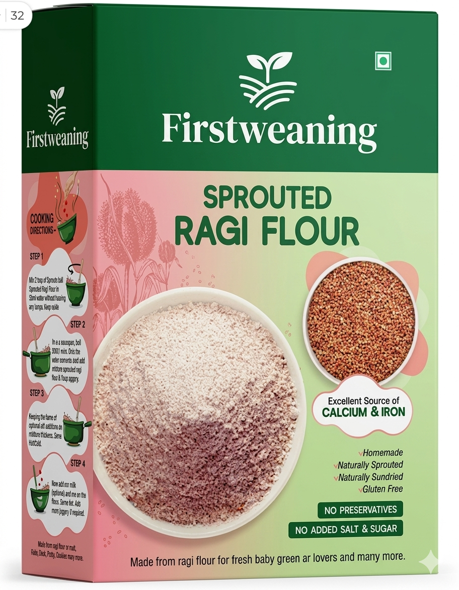 Firstweaning Sprouted Ragi Flour 800 g |100% Homemade & Naturally Dried Sprouted Ragi Flour|Gluten Free