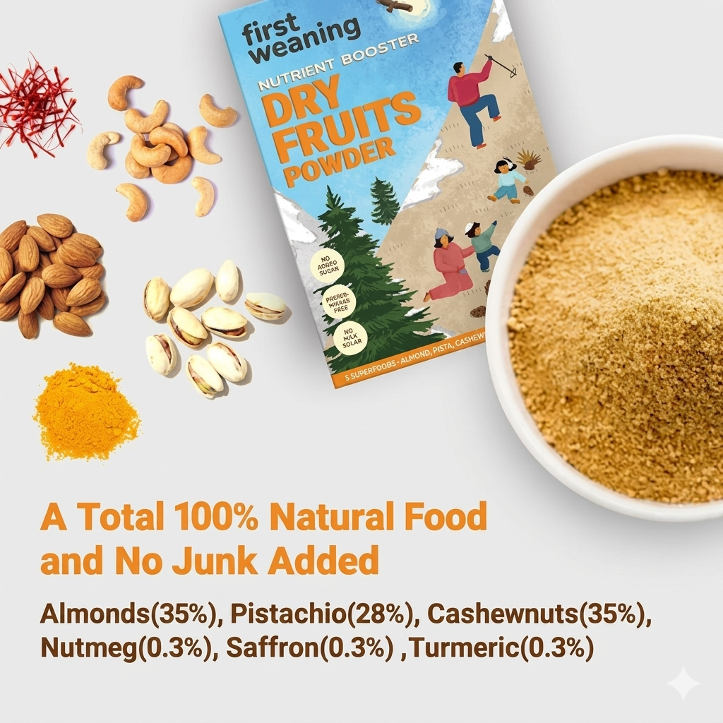 First weaning 100% Dry Fruits Powder for Baby with No Added Junk 100g |Made with Almonds, Cashews, Pista, Saffron & Nutmeg | Weight Gain - Protein & Calcium Rich for Porridge