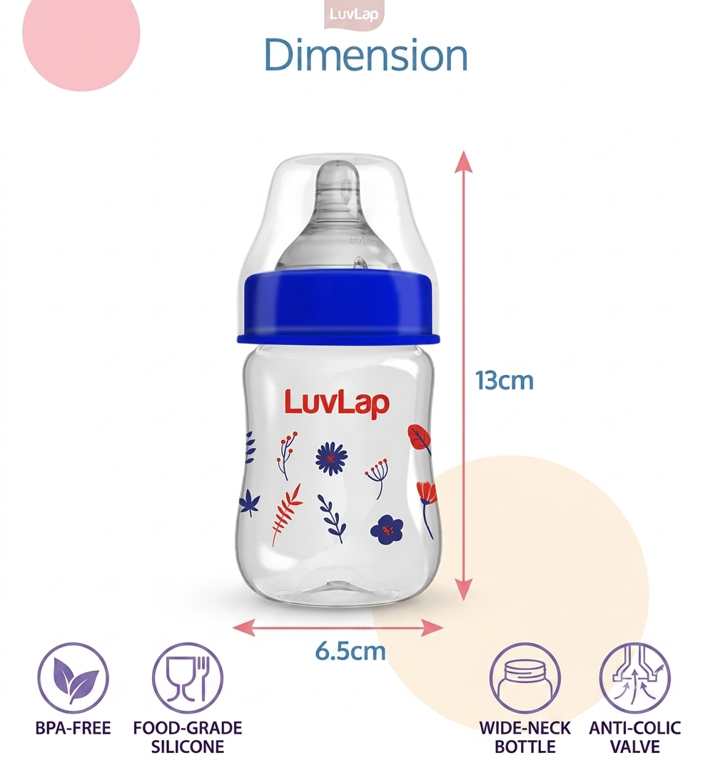 Luvlap Anti-Colic Wide Neck Natura Flo Baby Feeding Bottle, New Born/Infants/Toddler Upto 3 Years, Floral,