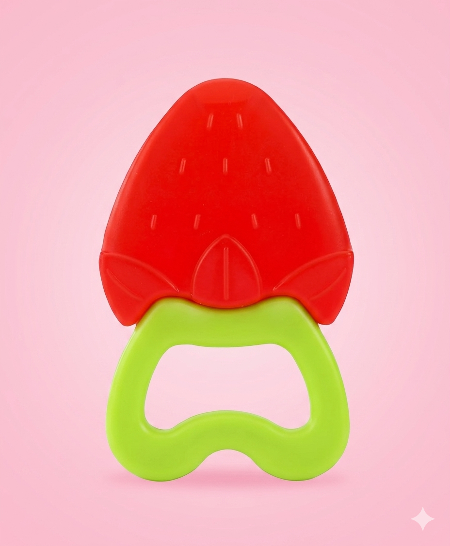 Babyhug Strawberry Fruit Shape Water Filled Teether - Red & Green| BPA Free Teething Toy| Soothing Gums| 100% Food Grade | Easy to Clean| Easy to Grasp