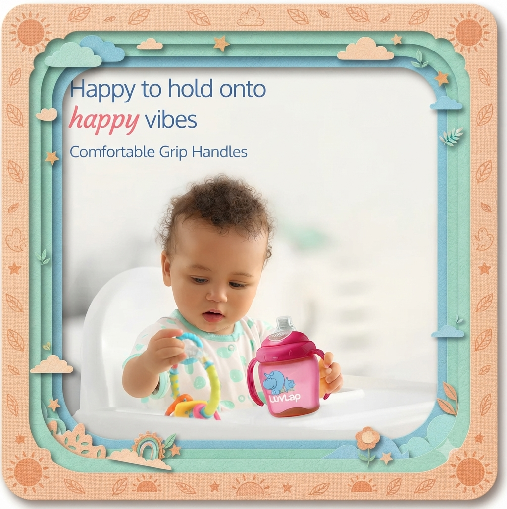 LuvLap Hippo Spout Sipper for Infant/Toddler, 225ml, Anti-Spill Sippy Cup with Soft Silicone Spout BPA Free, 6m+ (Pink)