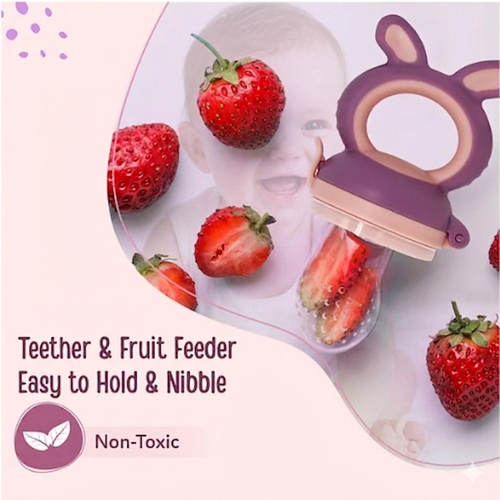 LuvLap Silicone Food/Fruit Nibbler with Extra Mesh, Soft Pacifier/Feeder, Teether for Baby, Infant, Bunny Rabbit