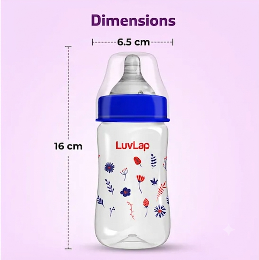Luvlap Anti-Colic Wide Neck Natura Flo Baby Feeding Bottle, New Born/Infants/Toddler Upto 3 Years, Floral,
