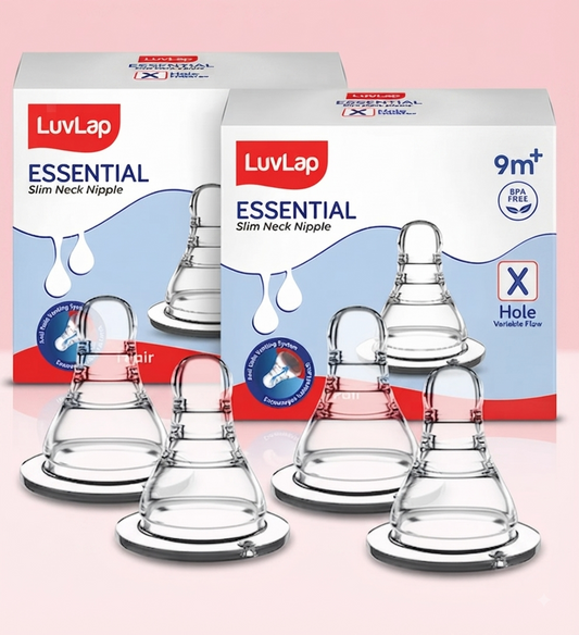 LuvLap Anti-Colic Essential Teat/Nipple for Slim Neck Bottle, 4pcs, Variable Flow "X", 9m+, BPA free