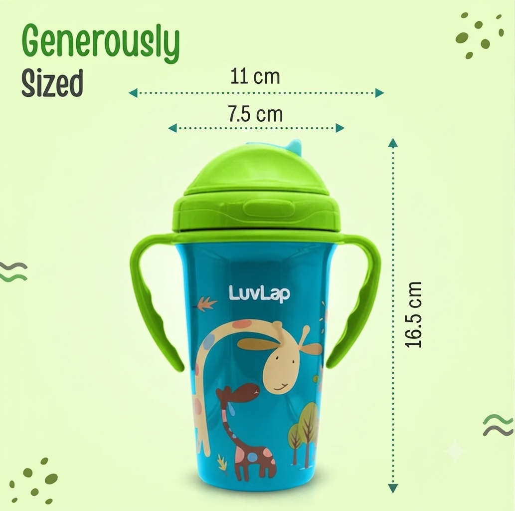 LuvLap Tiny Giffy Sippy Cup, Silicone Straw, BPA Free, 300 ml 18m+ (Green)