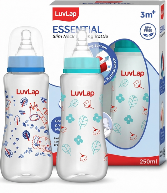 LuvLap Feeding Bottle with Silicone Nipple Blue Green Pack of 2 - 250 ml Each