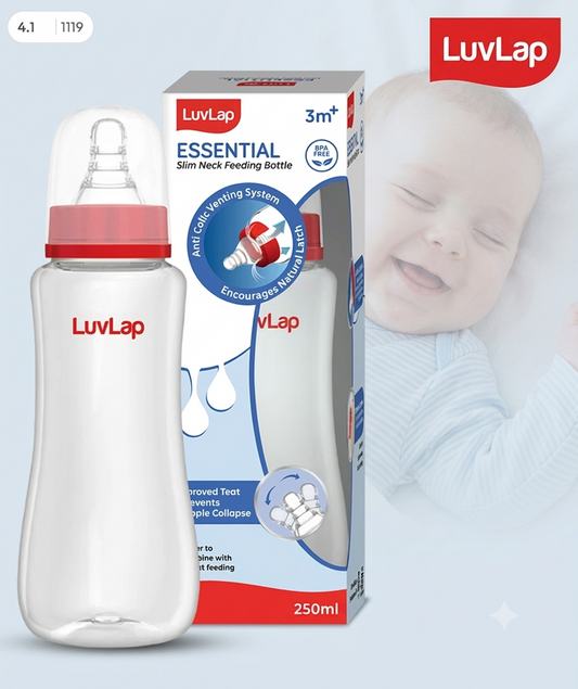 LuvLap plain Baby Essential Slim Neck Feeding Bottle, 250ml, Plain, with anti Colic Nipple, New Born / Infants / Toddler upto 3 years, BPA Free, , Red