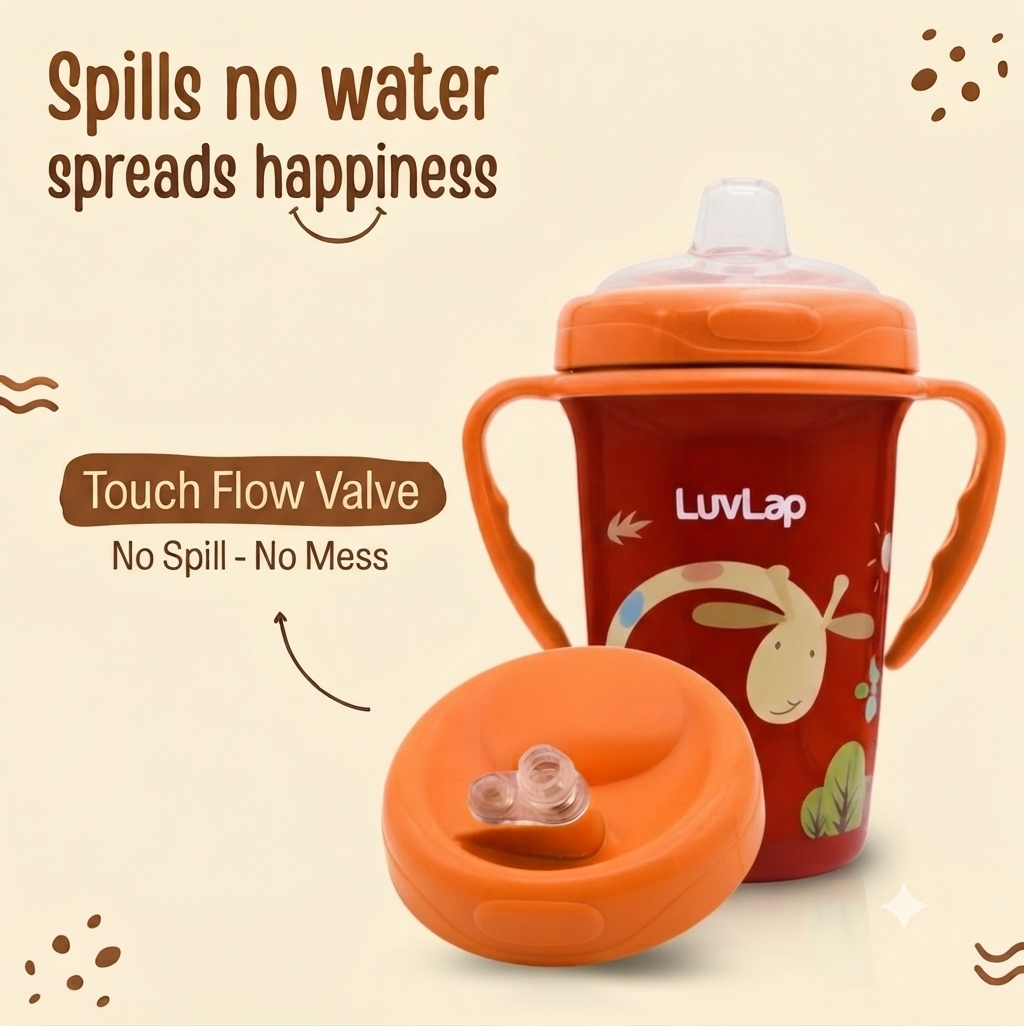 LuvLap Tiny Giffy Sippy Cup, Silicone Straw, BPA Free, 300 ml 18m+ (Purple)