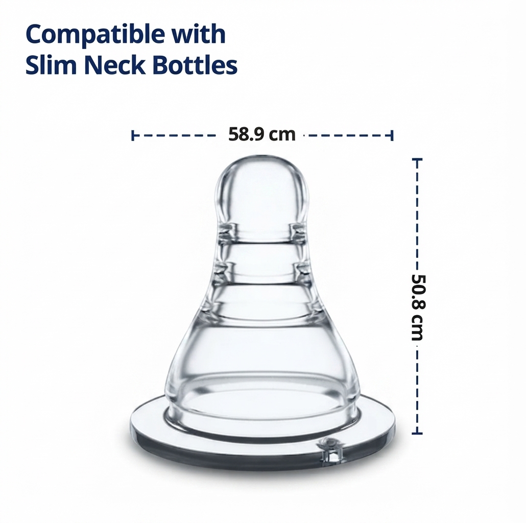 LuvLap Anti-Colic Essential Teat/Nipple for Slim Neck Bottle, 4pcs, Medium Flow, 3m+, BPA Free, Clear