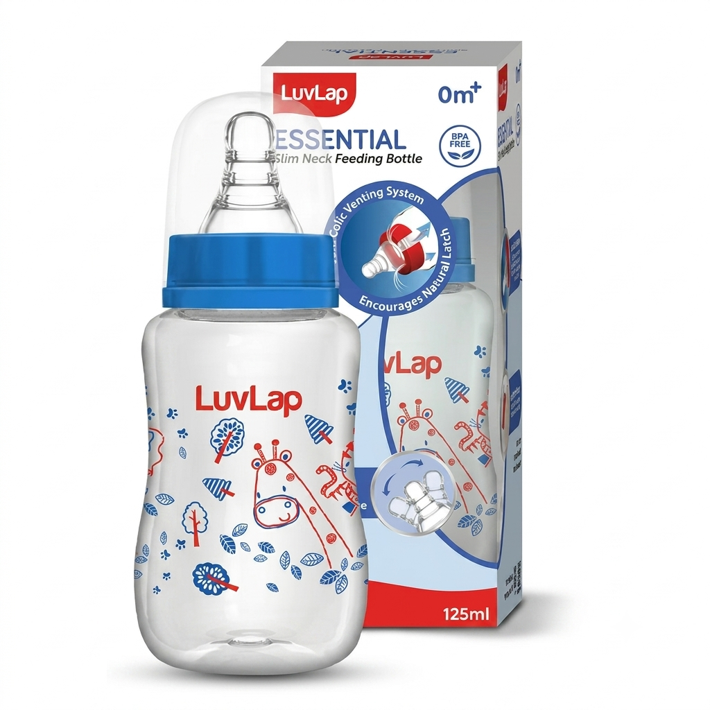 LuvLap Anti-Colic Slim Regular Neck Essential BPA-Free Baby Feeding Bottle, Blue