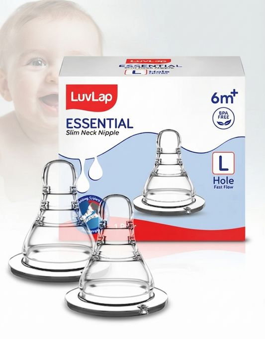 LuvLap Anti-Colic Essential Nipple for Slim Neck Bottle, 2pcs, Fast Flow, 6m+, BPA Free