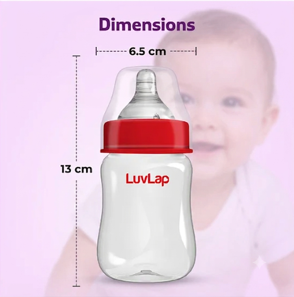 LuvLap Anti-Colic Wide Neck Natura Flo Baby Feeding Bottle New Born/Infants/Toddler BPA Free, Red