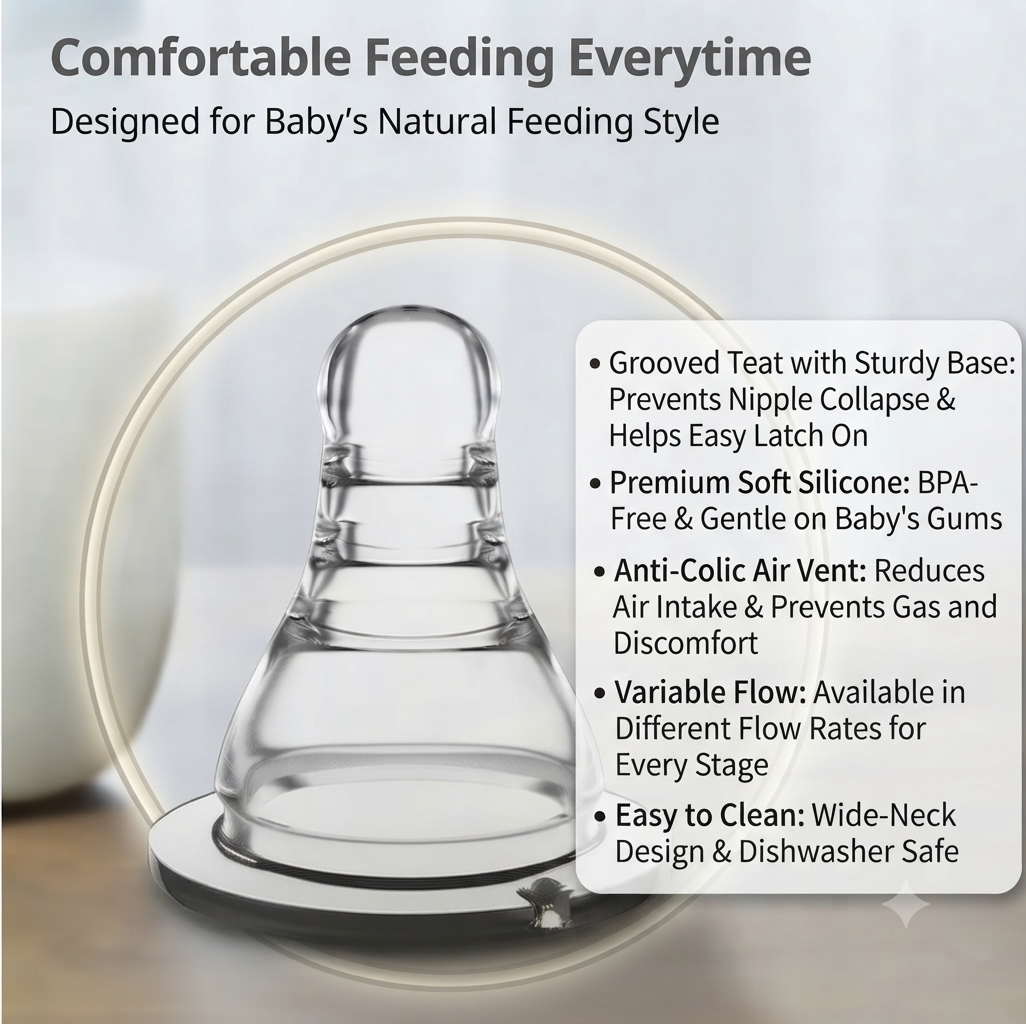 LuvLap Anti-Colic Essential Teat/Nipple for Slim Neck Bottle, 4pcs, Variable Flow "X", 9m+, BPA free
