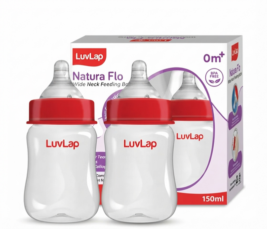 LuvLap Anti-Colic Wide Neck Natura Flo Baby Feeding Bottle, (Pack of 2), New Born/Infants/Toddler BPA Free, Red