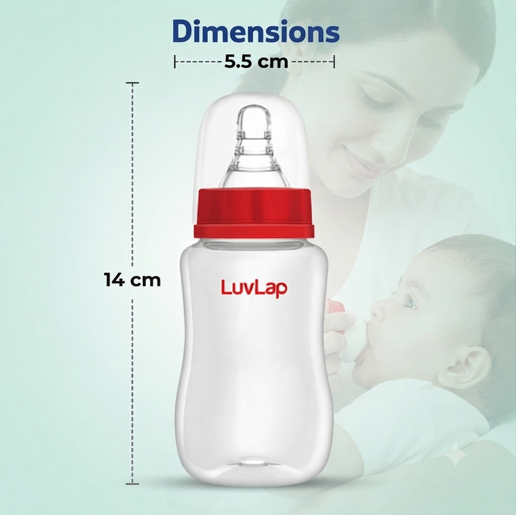 LuvLap Baby Essential Slim Neck Feeding Bottle, 125ml, with Anti-Colic Nipple, BPA Free, Pack of 2, Red