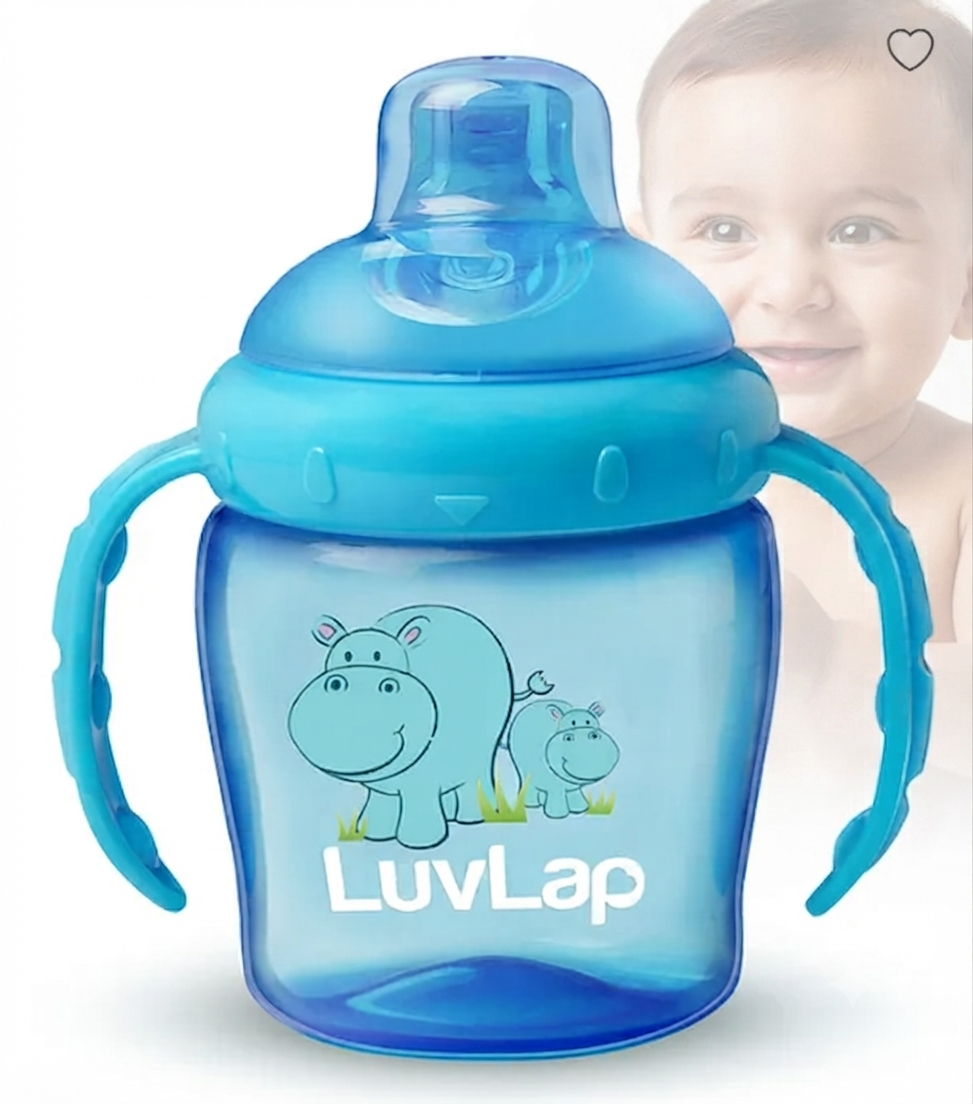 LuvLap Hippo Spout Sipper for Infant/Toddler, Anti-Spill Sippy Cup with Soft Silicone Spout BPA Free, 6m+ (Blue)