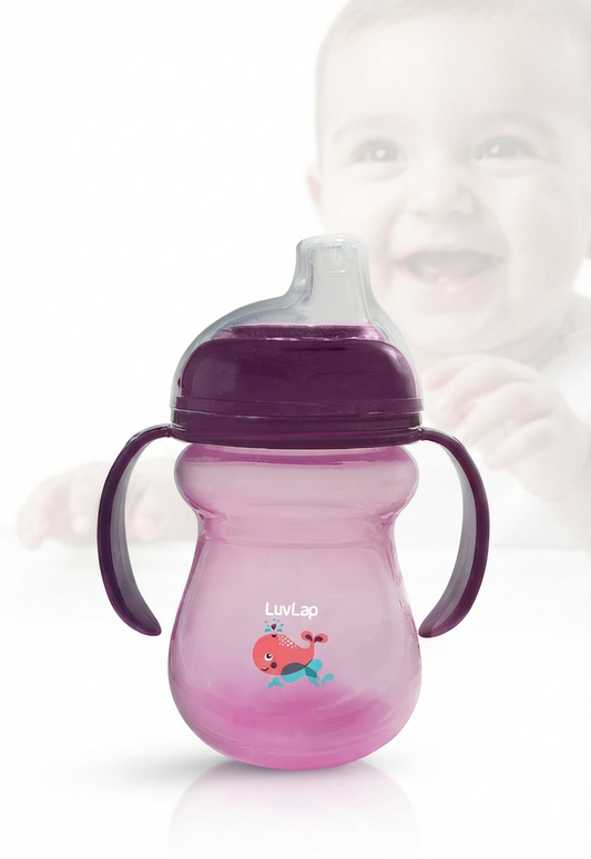 LuvLap Moby Little Spout Sipper, 240ml, Anti-Spill Sippy Cup with Soft Silicone Spout BPA Free, (Purple)