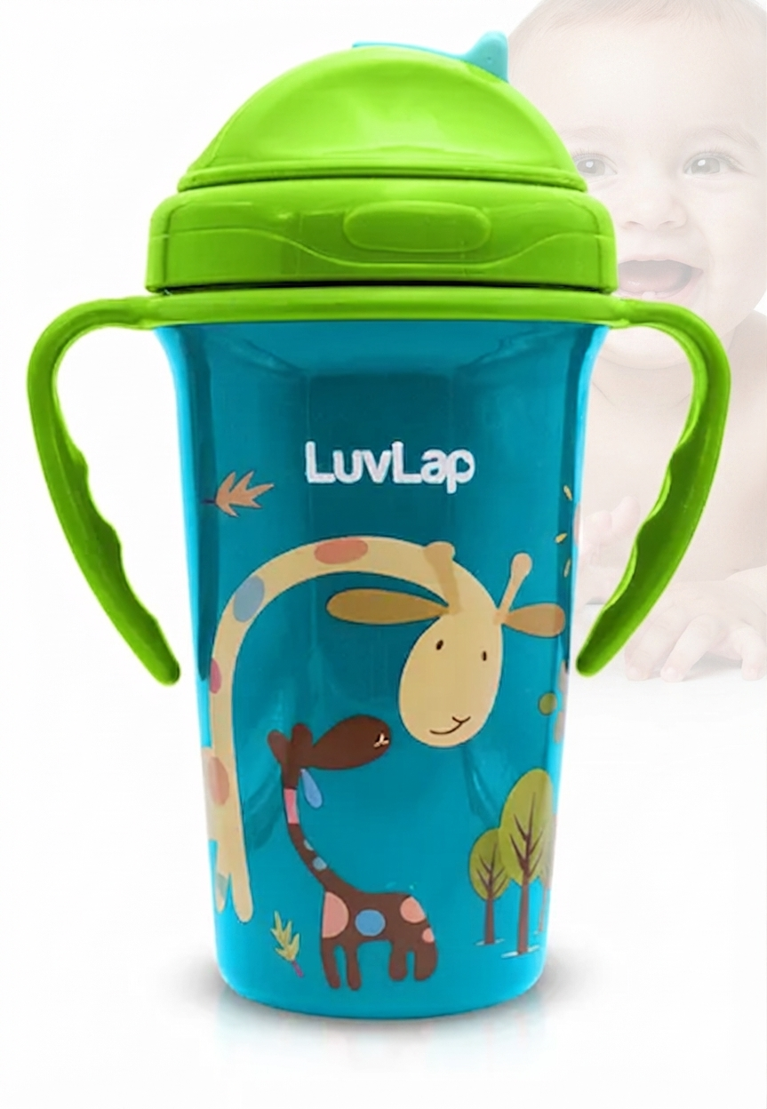 LuvLap Tiny Giffy Sippy Cup, Silicone Straw, BPA Free, 300 ml 18m+ (Green)