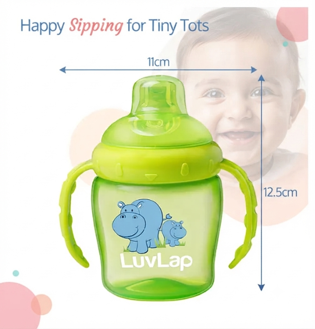 LuvLap Hippo Spout Sipper for Infant/Toddler, Anti-Spill Sippy Cup with soft Silicone Spout, BPA Free, Sipper with handles, 6m+ (Green)
